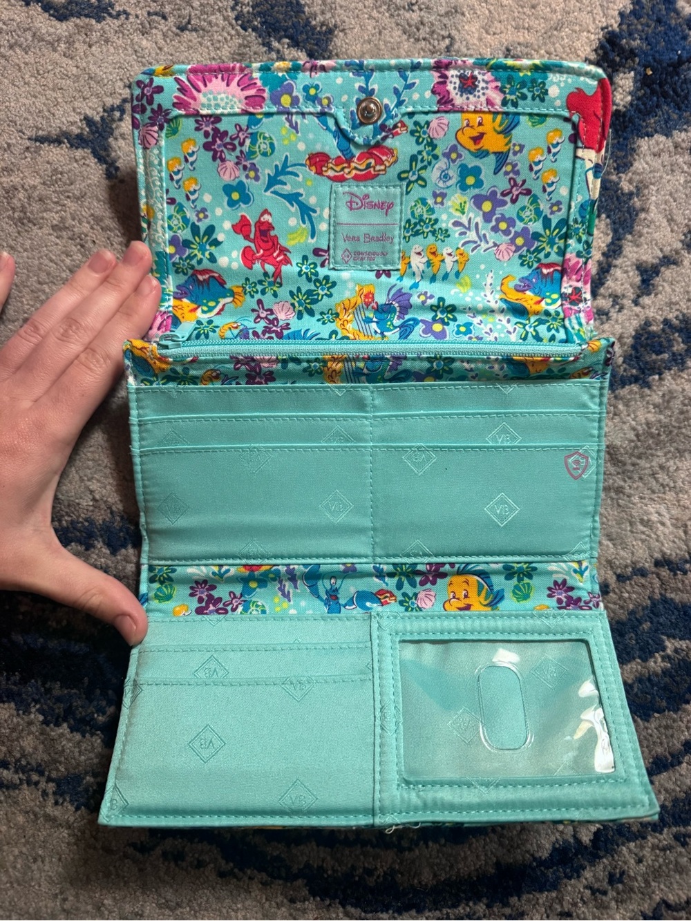 Vera Bradley Disney The Little Mermaid Quilted Floral Turquoise Wallet - Picture 3 of 4